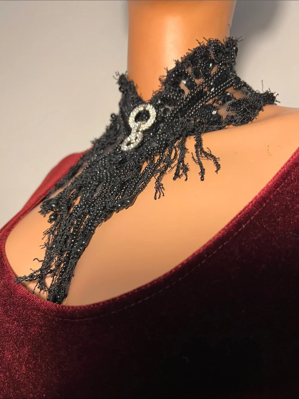 Elegant Black Beaded Choker Necklace Antique Style Black Gothic Necklace Choker
